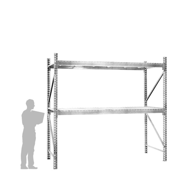 2-Tier Galvanized Teardrop Pallet Rack Starter Units w/ Wire Decking - 48"d x 120"h