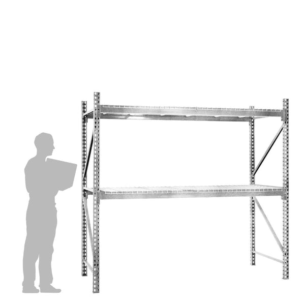 2-Tier Galvanized Teardrop Pallet Rack Starter Units w/ Wire Decking - 42"d x 96"h