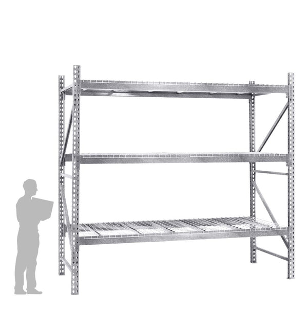 3-Tier Galvanized Teardrop Pallet Rack Starter Units w/ Wire Decking - 42"d x 144"h