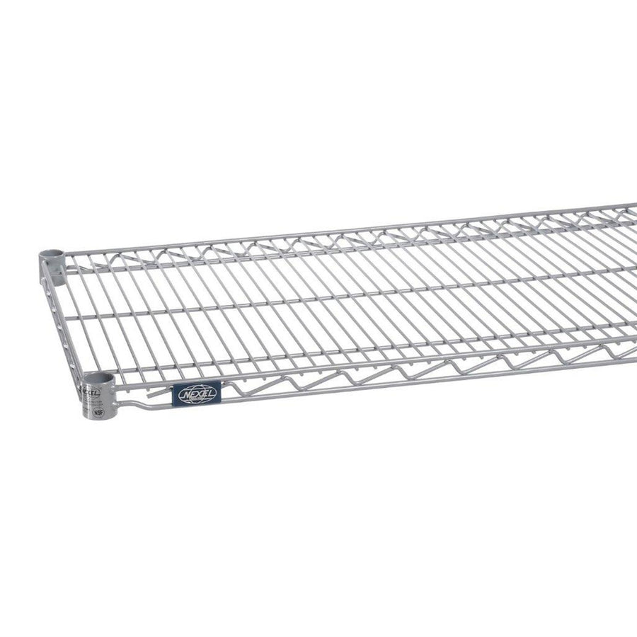 Nexel silver epoxy wire shelf, rust-resistant Pro-Guard zinc-plated industrial storage rack component, genuine Nexel NSF-certified medical and lab expansion shelf - Stocked in Michigan