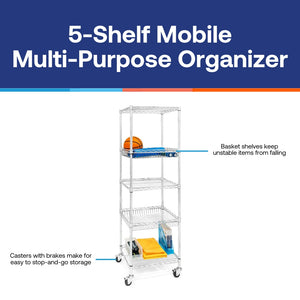 5-Shelf Mobile Multi-Purpose Organizer