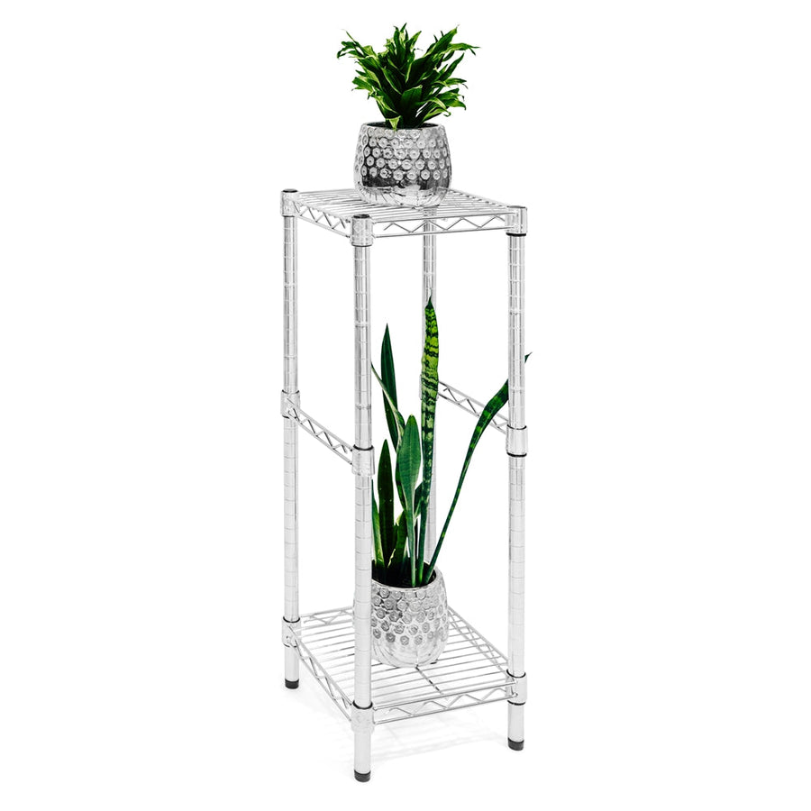 silver plant stand indoor Chrome 2-Tier Plant Stand – Shelving Inc