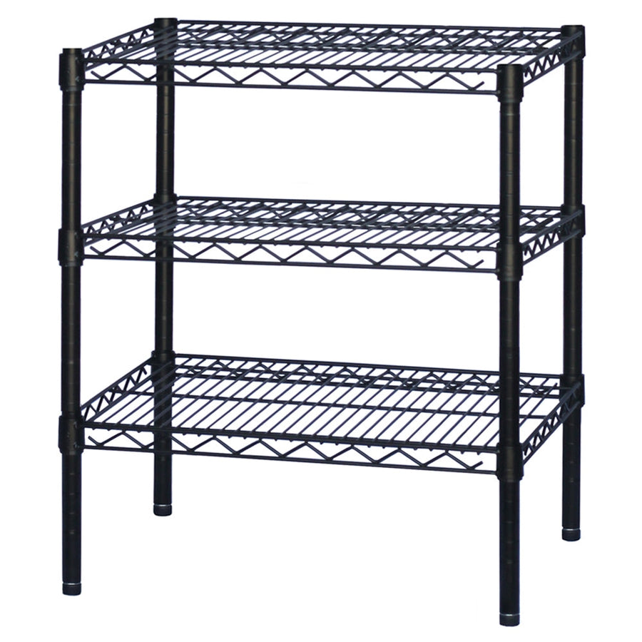8x36x34 3-shelf black epoxy wire shelving unit, 8-inch deep ultra-narrow corridor rack, slim black industrial medical and office storage - SI Brand stocked in Michigan