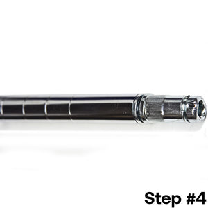 Step 4 of installing a post extension kit for 1-inch diameter wire shelving posts, with the kit securely inserted to extend the shelving post.