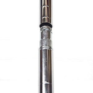 Chrome post extension kit, designed to connect two 1-inch diameter wire shelving posts for added height and storage capacity.