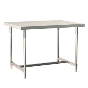 Metro TableWorx stationary work table with 304 stainless steel top, I-frame, and legs.