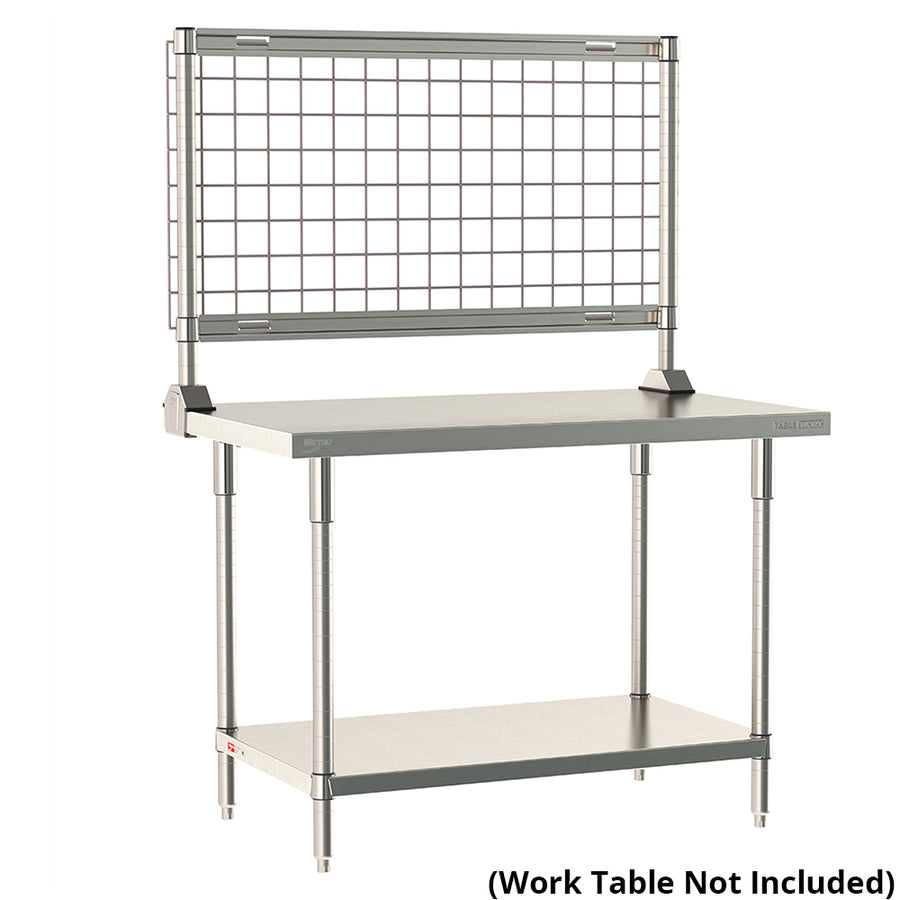 Metro TableWorx riser system featuring a gray epoxy-coated steel wire grid on work table; table not included.