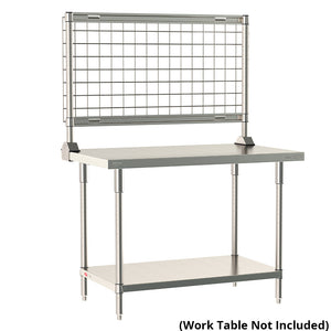 Metro TableWorx stainless steel riser system featuring a wire grid on work table; table not included.