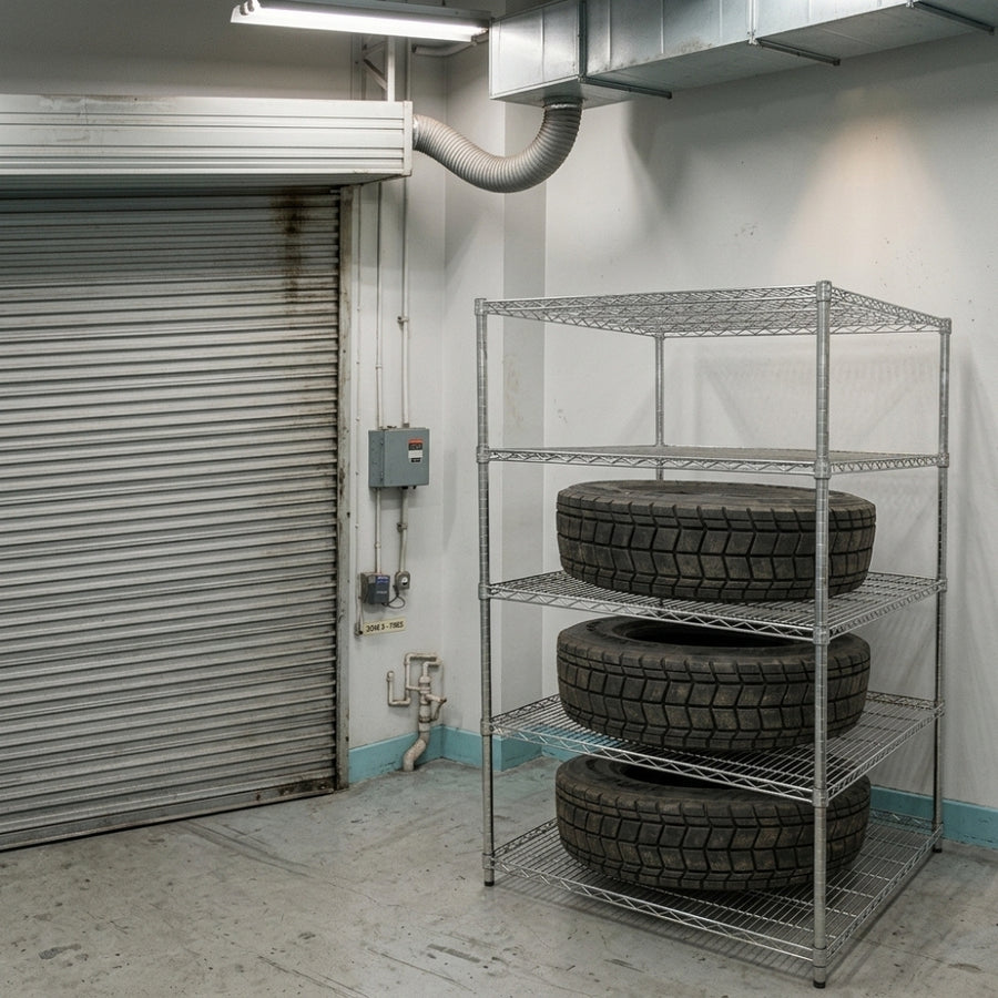 36"d x 36"w Chrome Wire Shelving w/ 5 Shelves