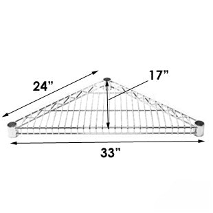 24"d Chrome Wire Triangle Corner Unit w/ 4 Shelves