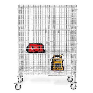 18"d Chrome Wire Security Carts with 2 Adjustable Shelves