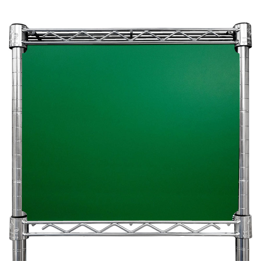Blue panel on chrome rack
