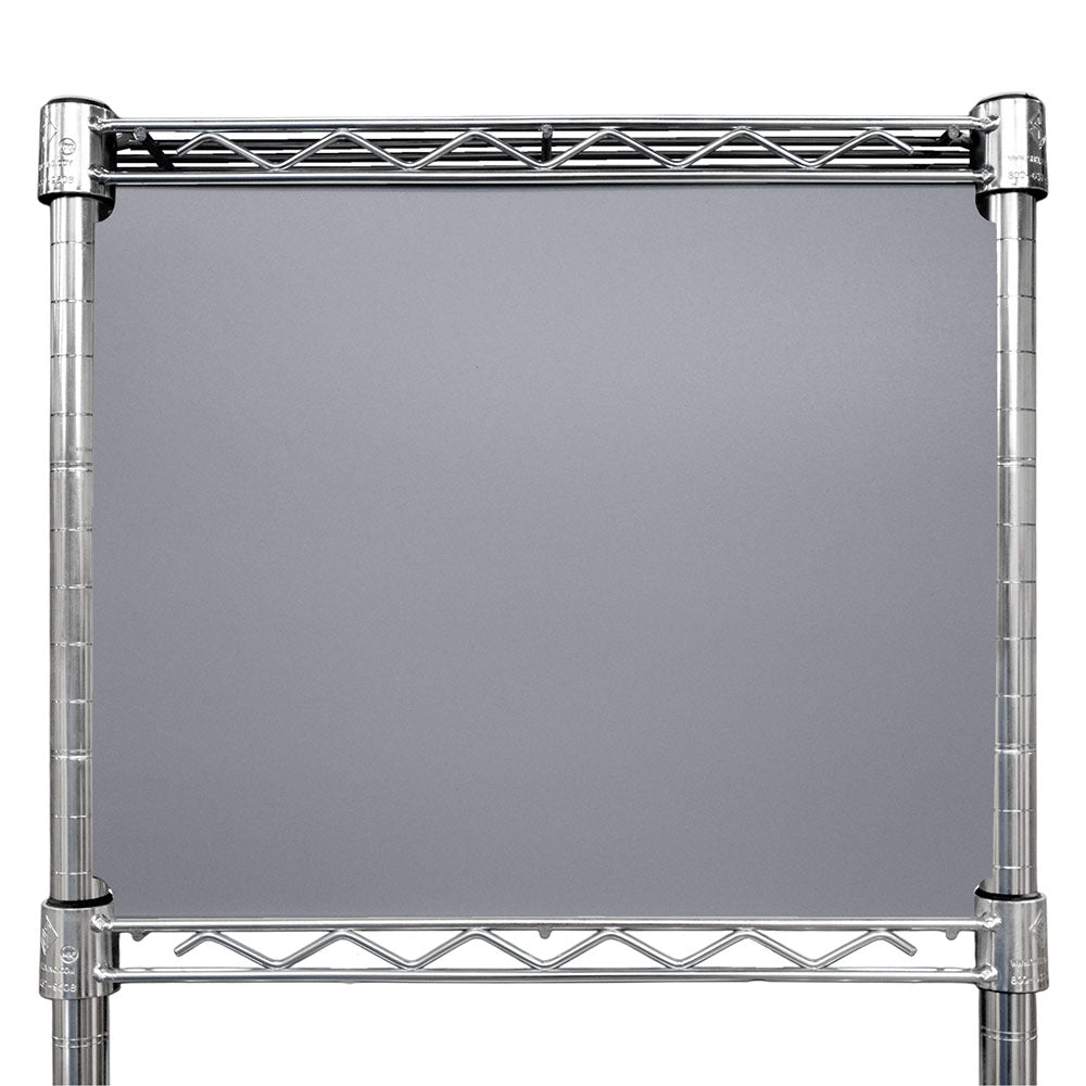 Yellow-orange panel on chrome rack