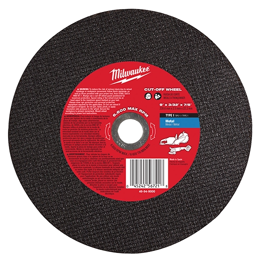 Milwaukee 9" x 3/32" x 7/8" Cut-Off Wheel (Type 1) (49-94-9000)
