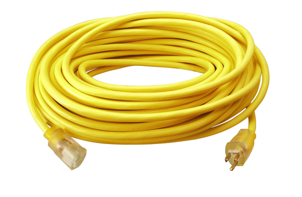 Southwire 12/3 SJTW 100' Yellow Outdoor Extension Cord with Power Light Indicator (2589SW0002)