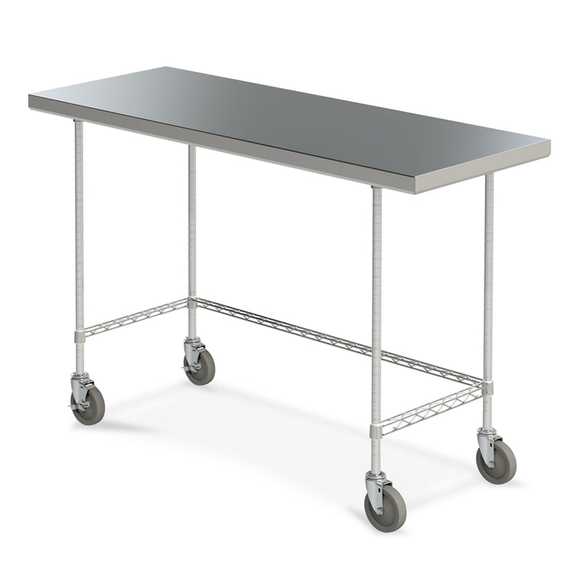 Mobli Work Table Space Saver Stainless Steel Mobile Work Tables w/ Bottom 3-Sided Frame ...